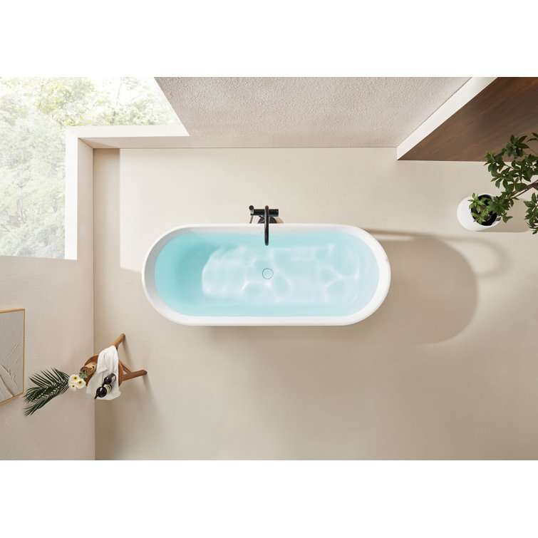 Vanity Art 59" x 27.5" Freestanding Soaking Stone Resin Bathtub